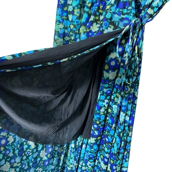 GANNI Floral Print Stretch Mesh Long Sleeve Maxi Wrap Dress - Picture 8 of 13